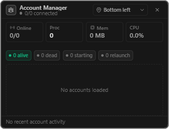 Volt Account Manager compact performance overlay